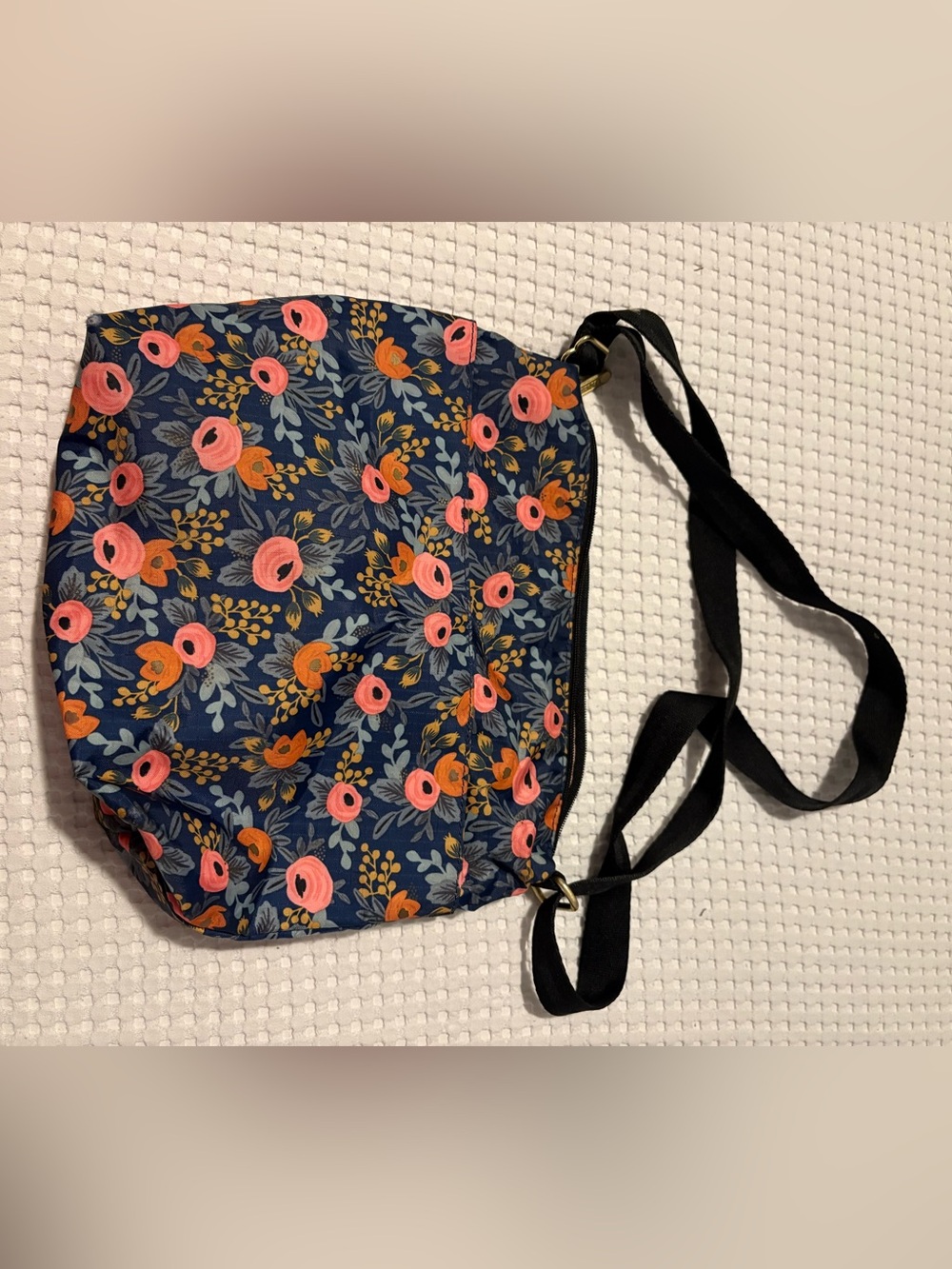 Lesportsac x Rifle Paper Company Navy Crossbody with Pink & Orange Floral Print